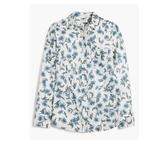 J. Crew Cotton Blue White Floral Long Sleeve Button Front Blouse medium